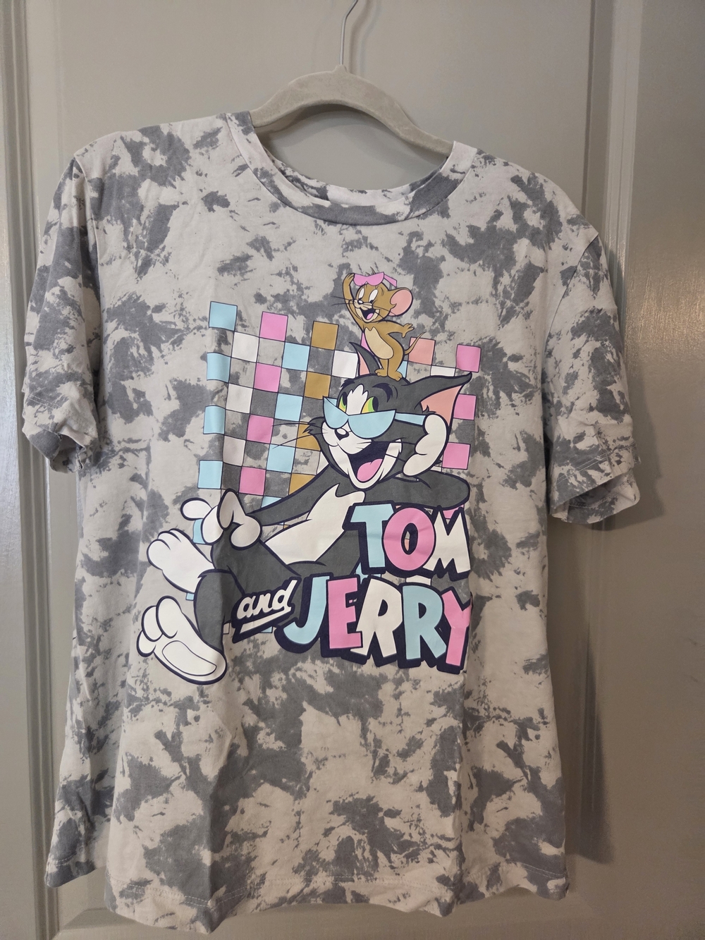 Tom and Jerry Tie-Dye Graphic Tee - Gray & White